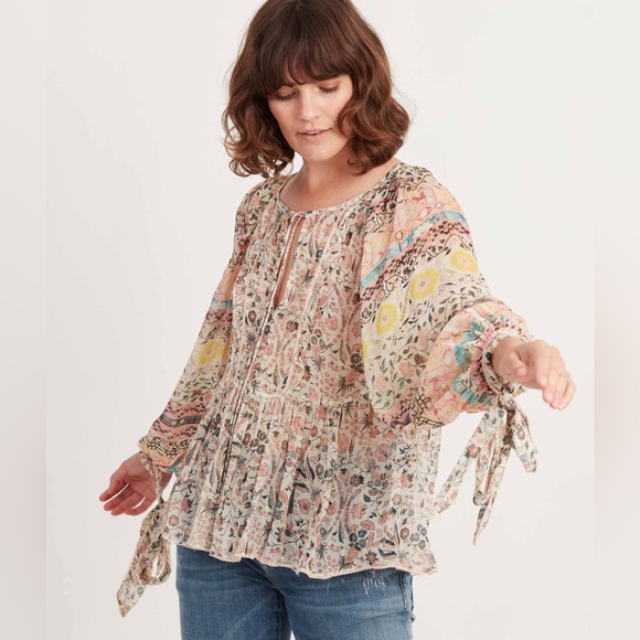 HEMANT & NANDITA Tops - Hemant & Nandita Sheer Printed Peasant Top